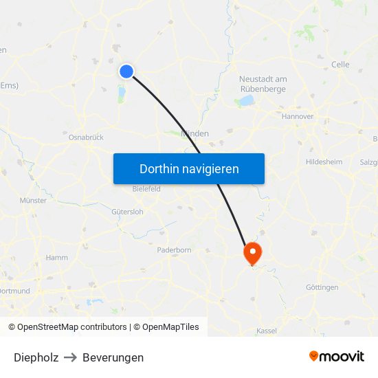 Diepholz to Beverungen map