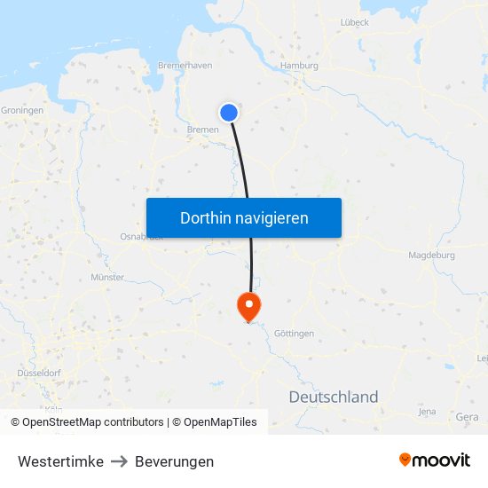 Westertimke to Beverungen map
