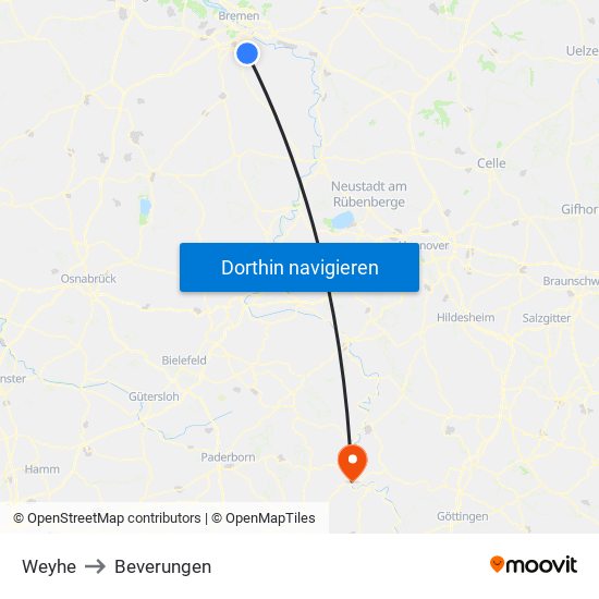 Weyhe to Beverungen map