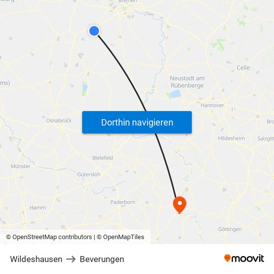 Wildeshausen to Beverungen map