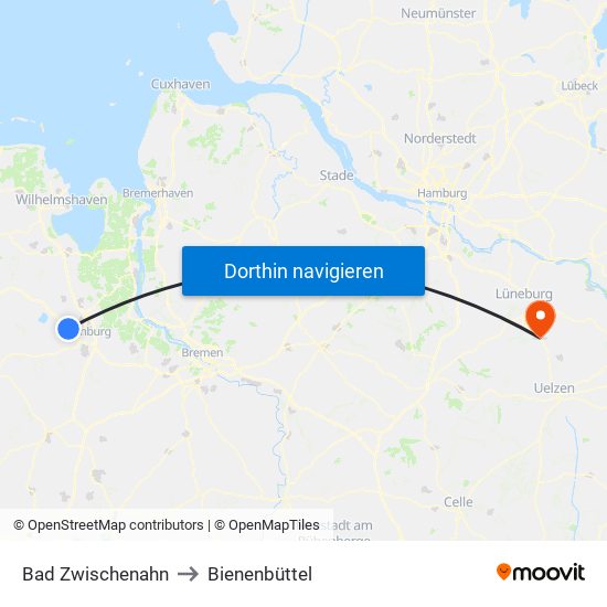 Bad Zwischenahn to Bienenbüttel map