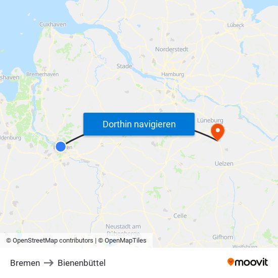 Bremen to Bienenbüttel map