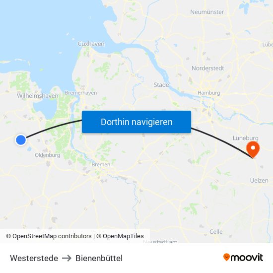 Westerstede to Bienenbüttel map