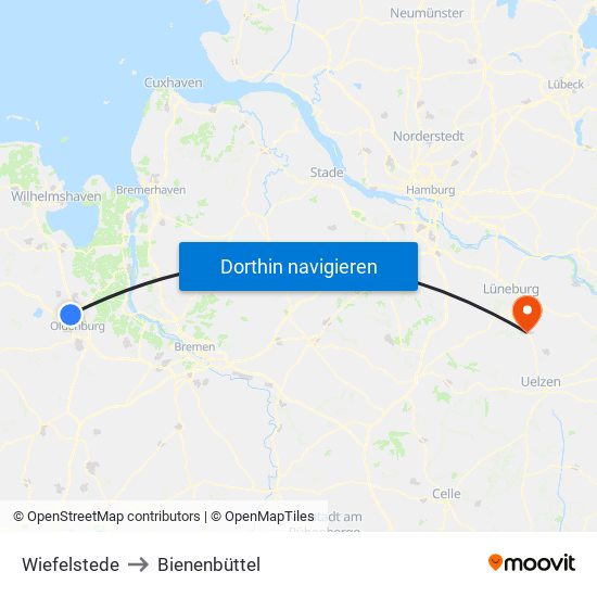 Wiefelstede to Bienenbüttel map