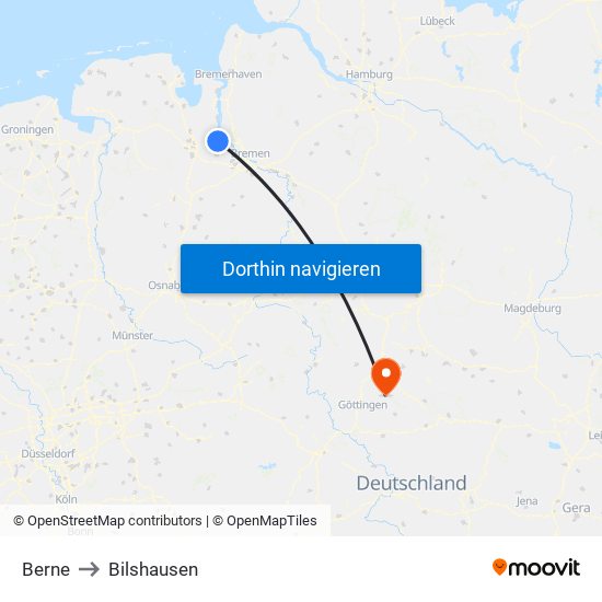 Berne to Bilshausen map