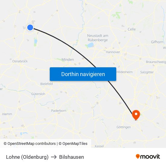 Lohne (Oldenburg) to Bilshausen map