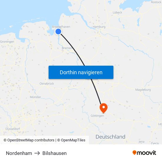 Nordenham to Bilshausen map