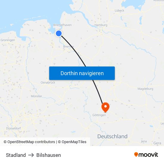 Stadland to Bilshausen map
