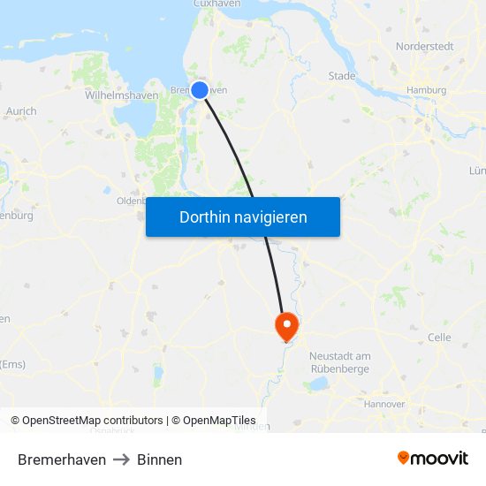 Bremerhaven to Binnen map