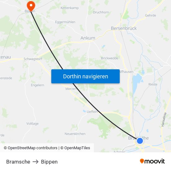 Bramsche to Bippen map