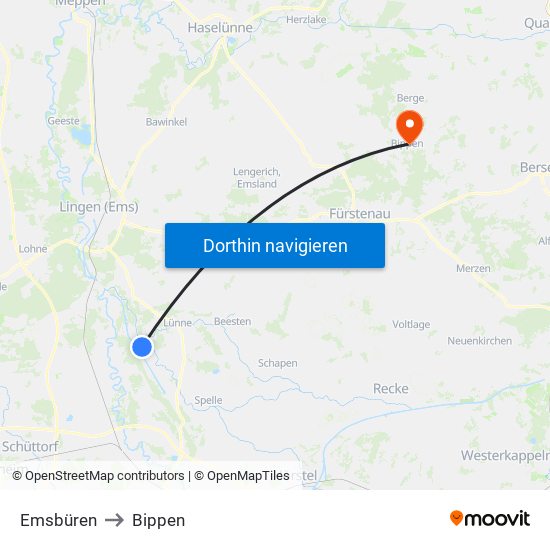 Emsbüren to Bippen map