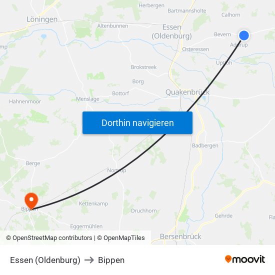 Essen (Oldenburg) to Bippen map