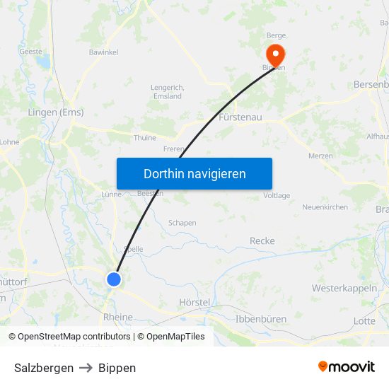 Salzbergen to Bippen map