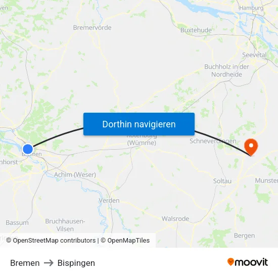 Bremen to Bispingen map