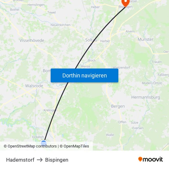 Hademstorf to Bispingen map