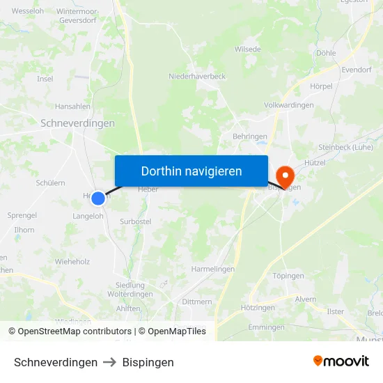 Schneverdingen to Bispingen map