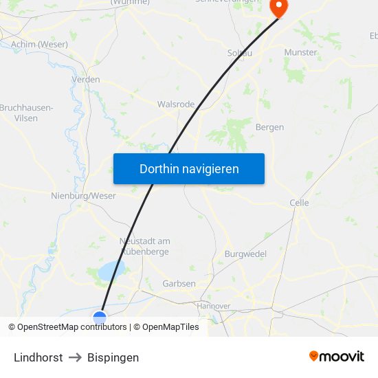 Lindhorst to Bispingen map