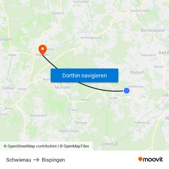 Schwienau to Bispingen map