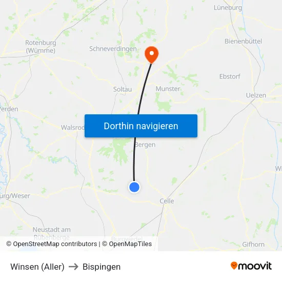 Winsen (Aller) to Bispingen map