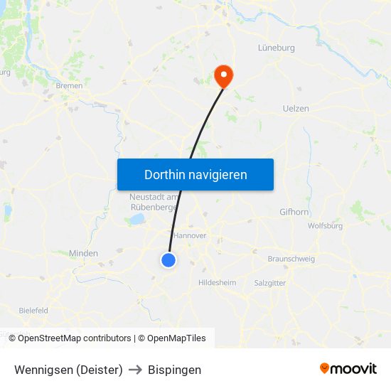 Wennigsen (Deister) to Bispingen map