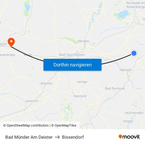 Bad Münder Am Deister to Bissendorf map