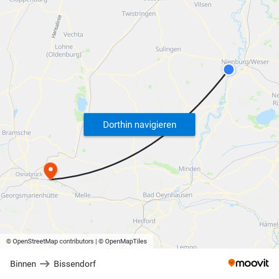 Binnen to Bissendorf map