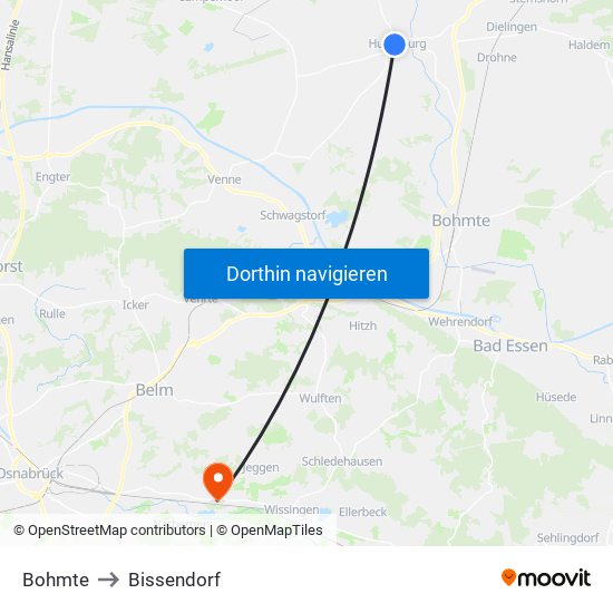 Bohmte to Bissendorf map