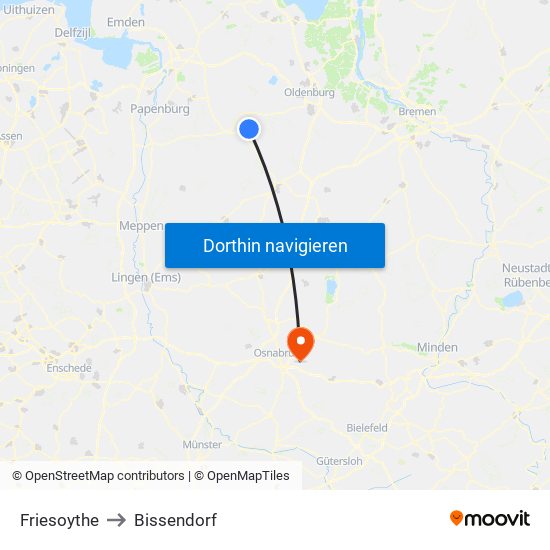 Friesoythe to Bissendorf map