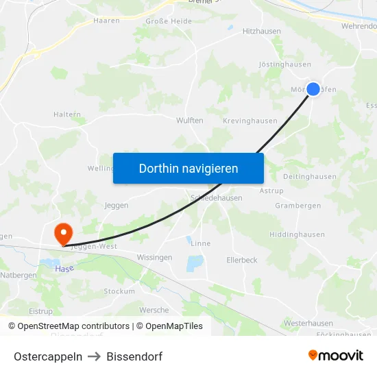 Ostercappeln to Bissendorf map