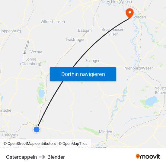 Ostercappeln to Blender map