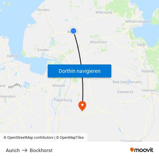 Aurich to Bockhorst map