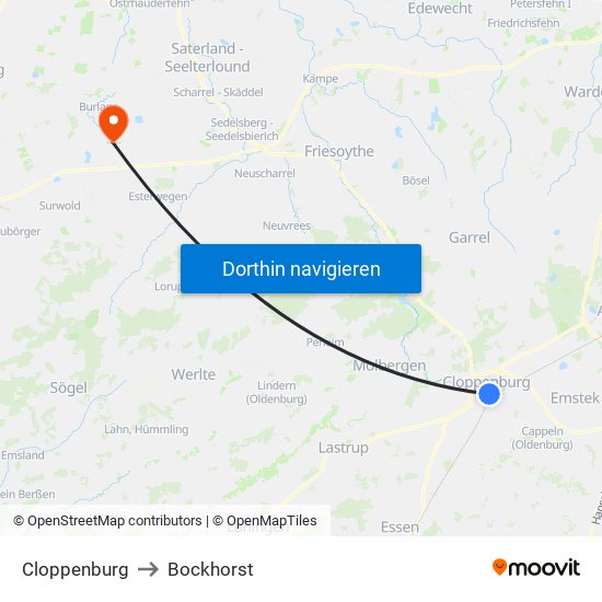 Cloppenburg to Bockhorst map