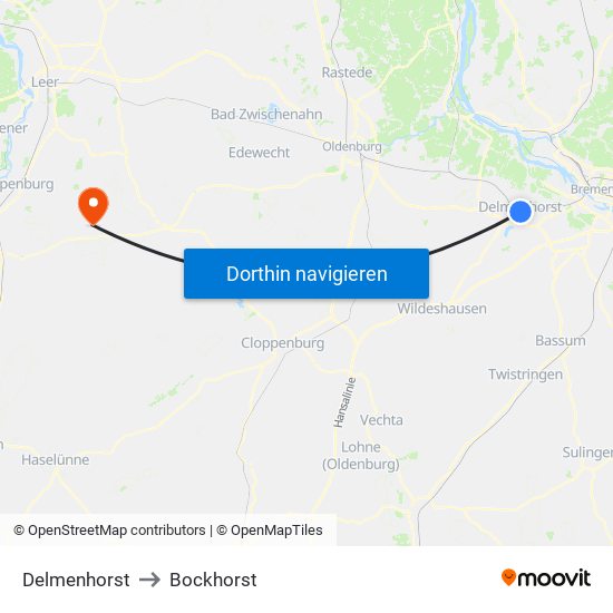 Delmenhorst to Bockhorst map