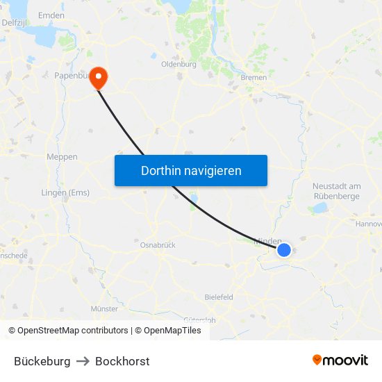 Bückeburg to Bockhorst map