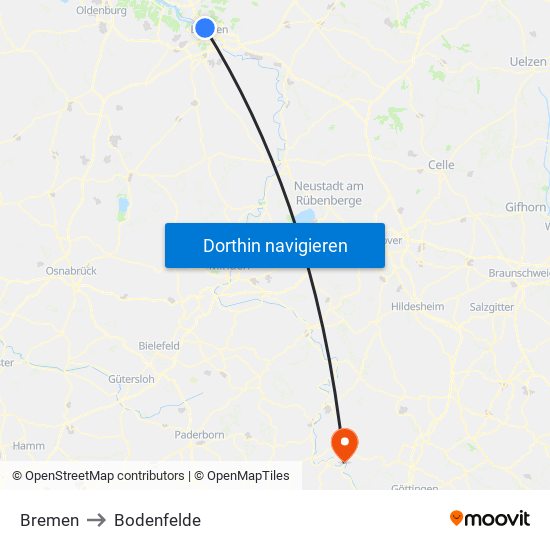 Bremen to Bodenfelde map