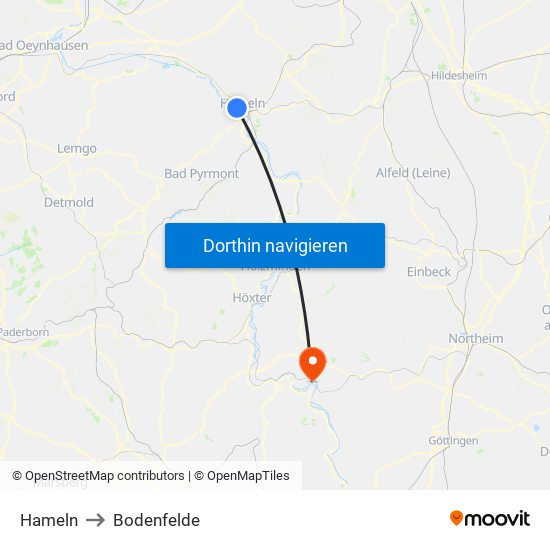 Hameln to Bodenfelde map