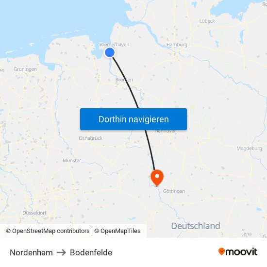 Nordenham to Bodenfelde map