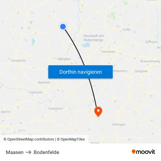 Maasen to Bodenfelde map