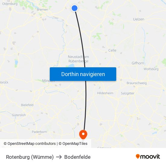 Rotenburg (Wümme) to Bodenfelde map