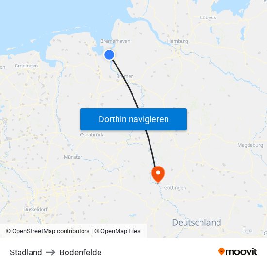 Stadland to Bodenfelde map