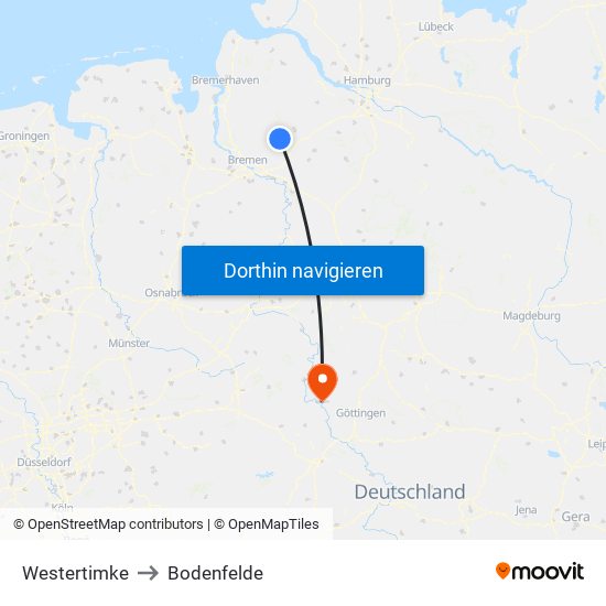 Westertimke to Bodenfelde map