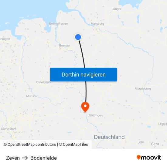 Zeven to Bodenfelde map