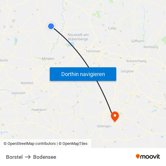 Borstel to Bodensee map