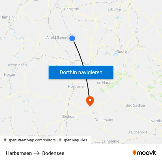 Harbarnsen to Bodensee map