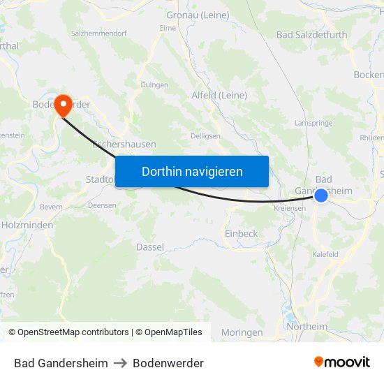 Bad Gandersheim to Bodenwerder map