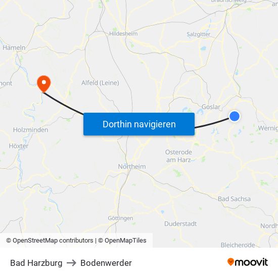Bad Harzburg to Bodenwerder map