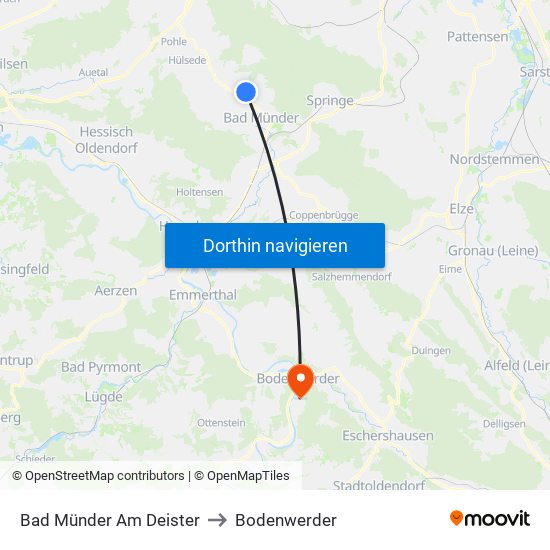 Bad Münder Am Deister to Bodenwerder map