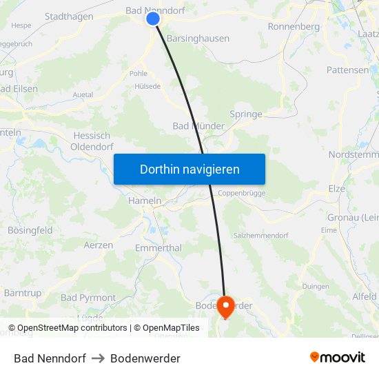 Bad Nenndorf to Bodenwerder map