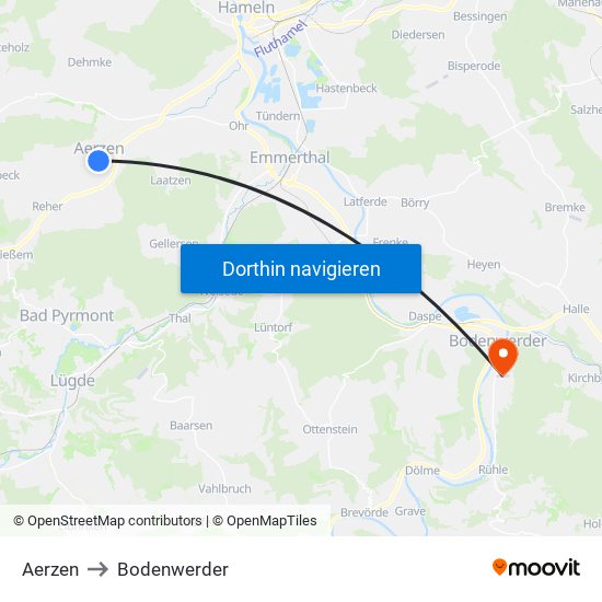 Aerzen to Bodenwerder map