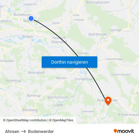 Ahnsen to Bodenwerder map